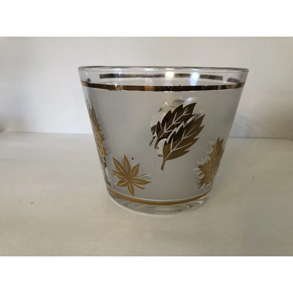 Vintage MCM Libby Golden Foliage Ice Bucket 5”!h 6” W